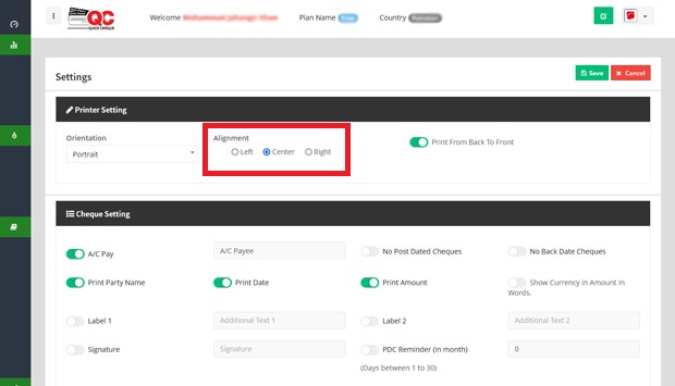 Quick Cheque Printer Alignment Center