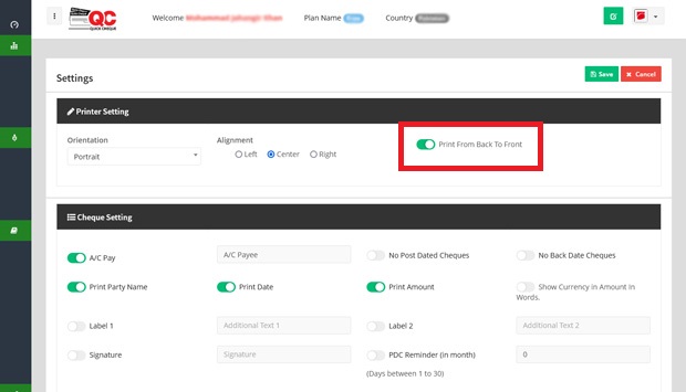 Quick Cheque Printer Print From Back to Front